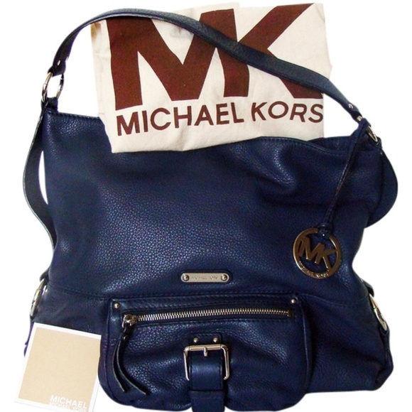 Michael Kors Austin Tote - Large Slouchy Handbag Blue Leather Hobo Bag - Picture 1 of 12
